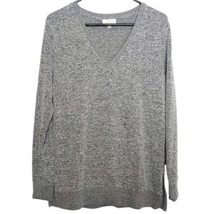 Lucky Brand Women's Heathered Gray V Neck Long Sleeve Sweater Top Size Small
